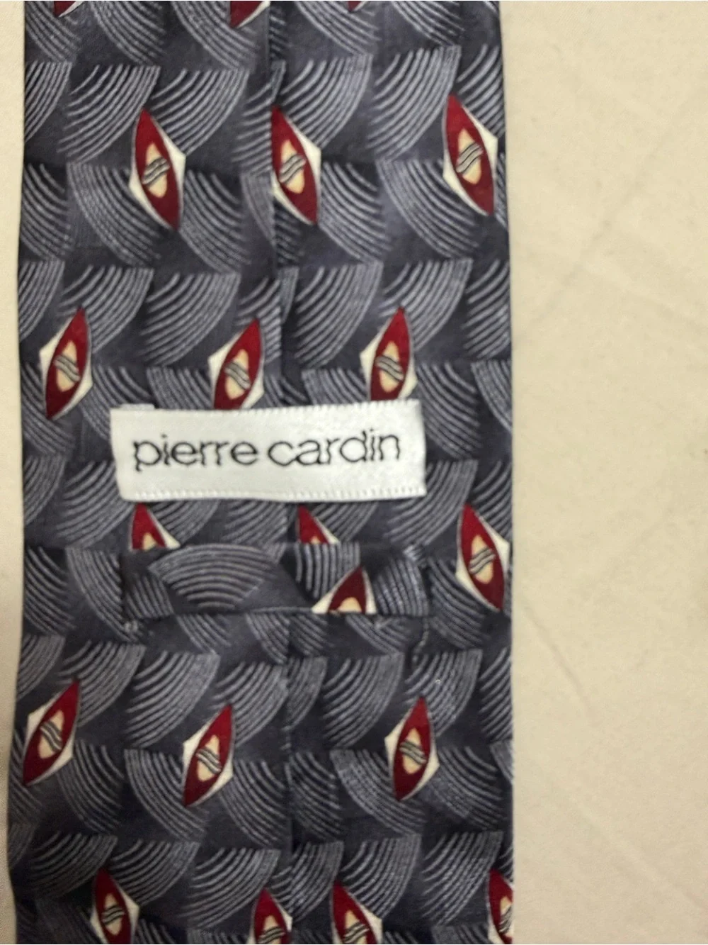 Pierre Cardin Navy Tie with Red Geometric Motif 100% silk.